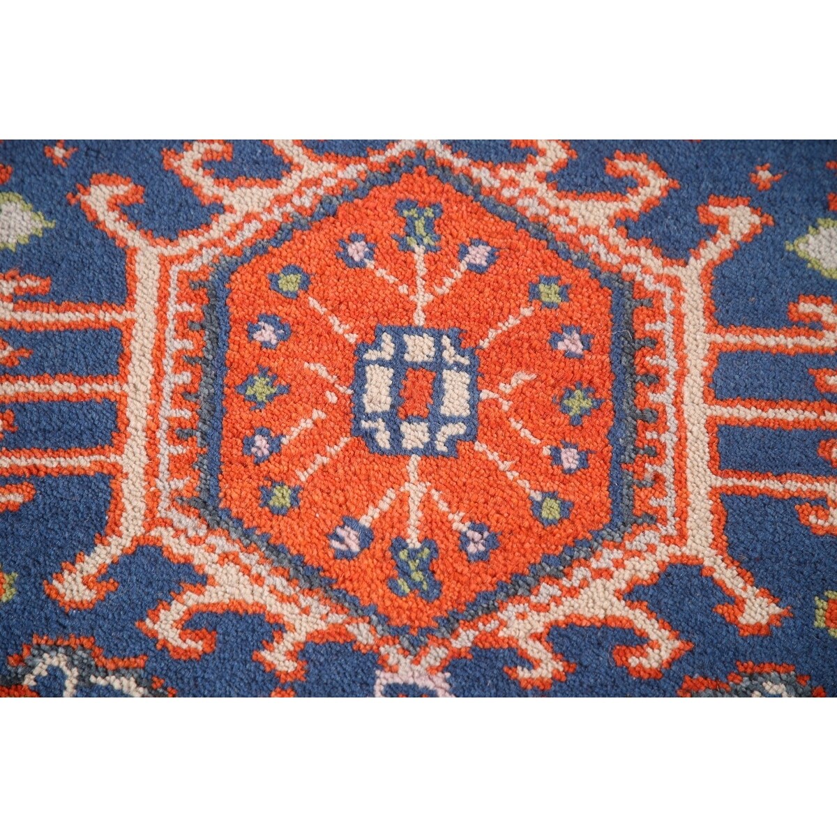 Blue Geometric Kazak Runner Rug Handmade Wool Carpet - 2'6"x 10'1"