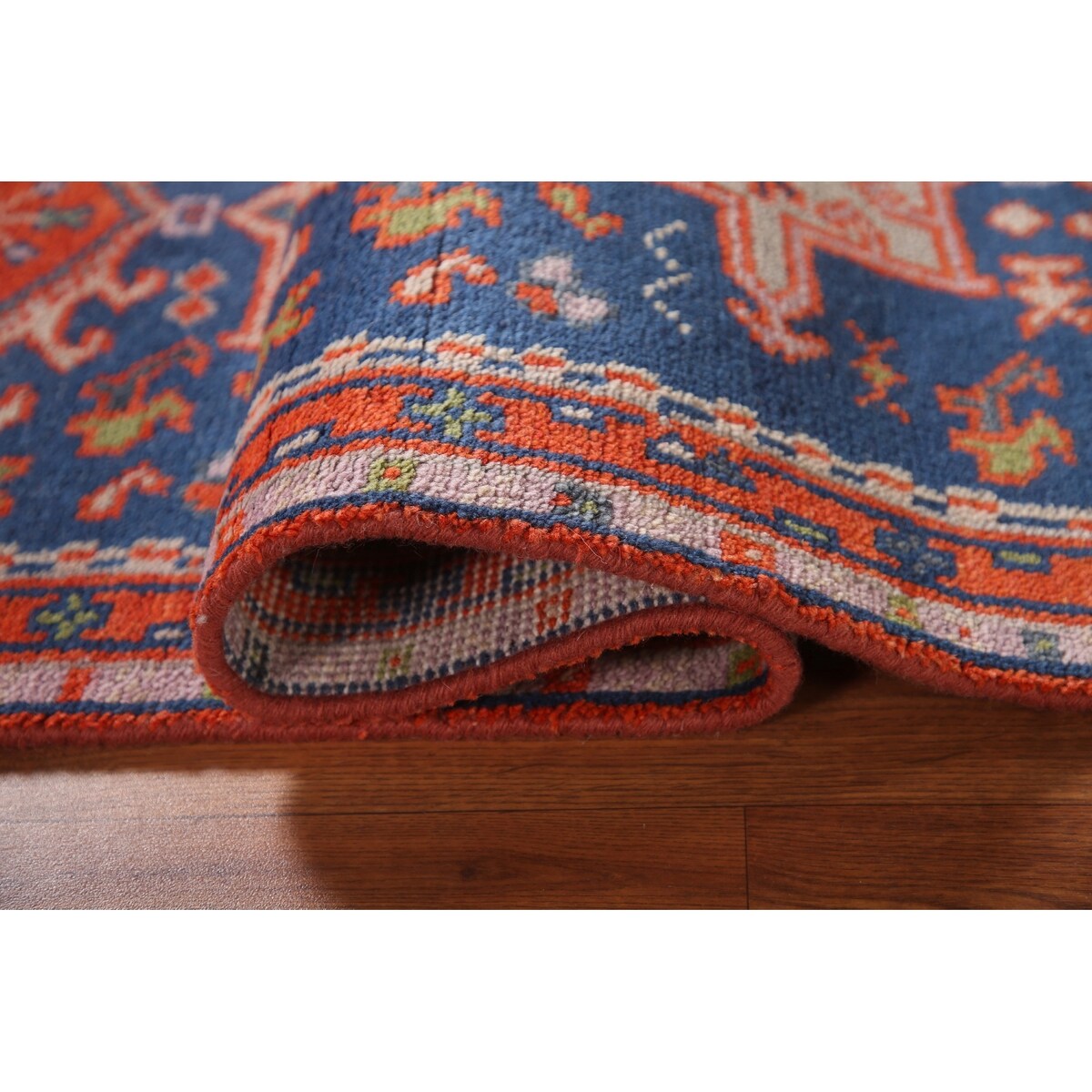 Blue Geometric Kazak Runner Rug Handmade Wool Carpet - 2'6"x 10'1"