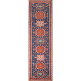 Blue Geometric Kazak Runner Rug Handmade Wool Carpet - 2'6"x 10'1"
