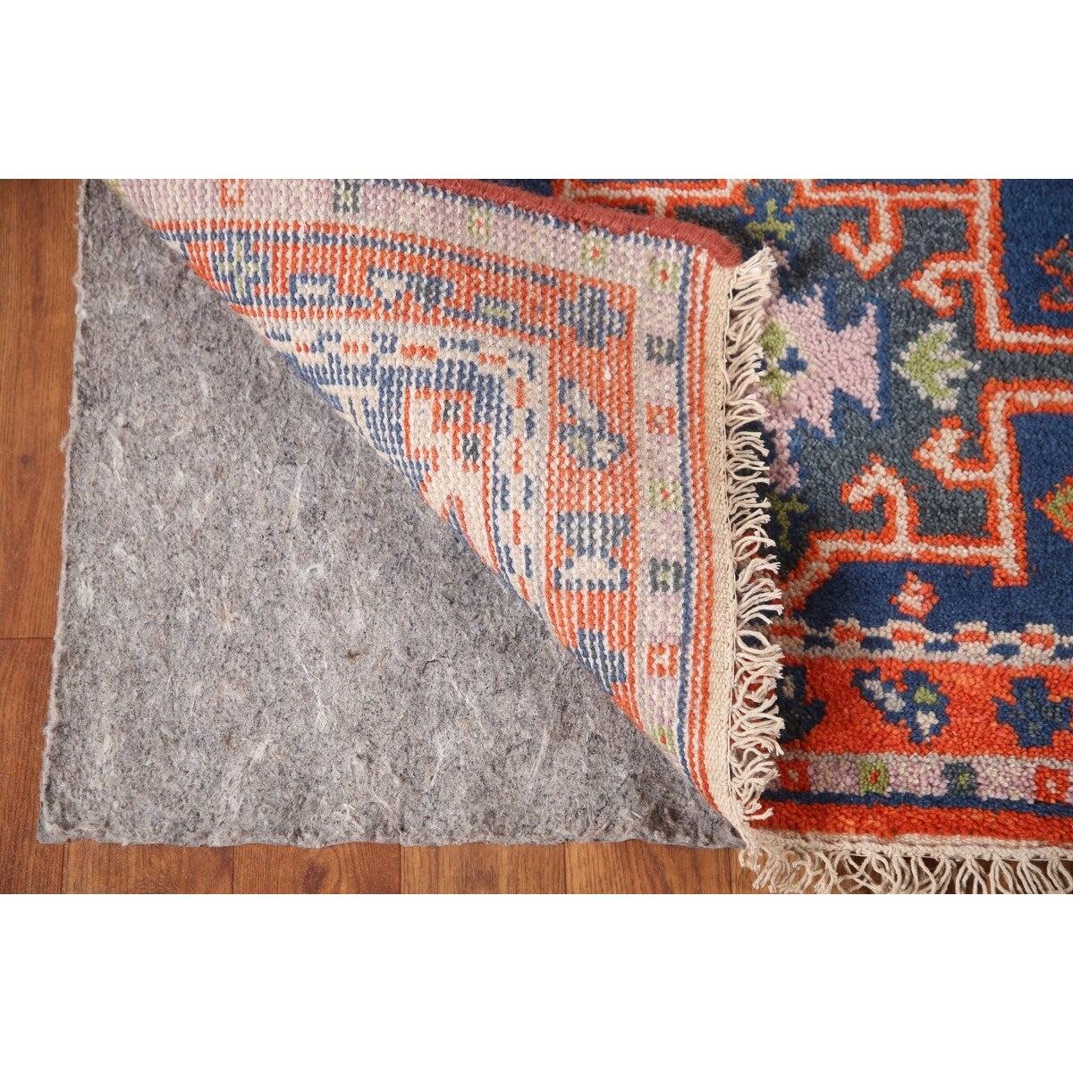 Blue Geometric Kazak Runner Rug Handmade Wool Carpet - 2'6"x 10'1"