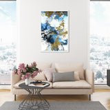 Blue Gold Abstract Shapes Coastal Framed Art Print for Bedroom