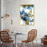 Blue Gold Abstract Shapes Coastal Framed Art Print for Bedroom
