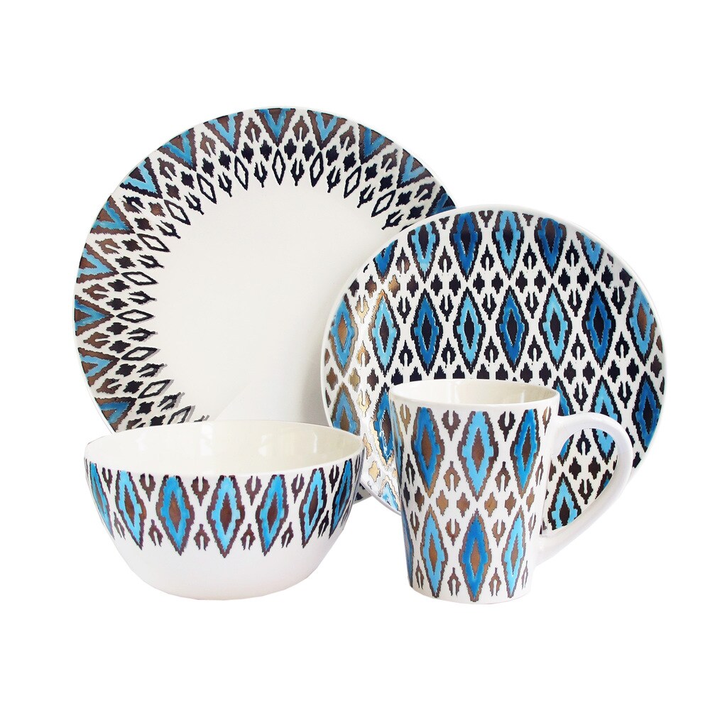 American Atelier Paragon Diamond Metallic Blue and Gold Earthenware 16-piece Dinnerware Set