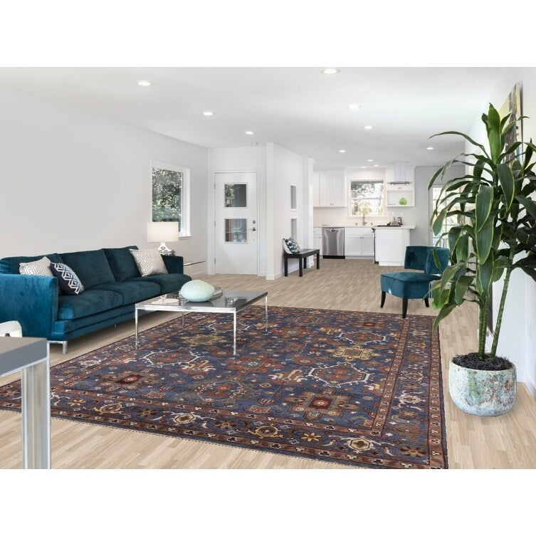 Blue Heriz Serapi Area Rug Handmade Wool Carpet - 7'9"x 10'4"