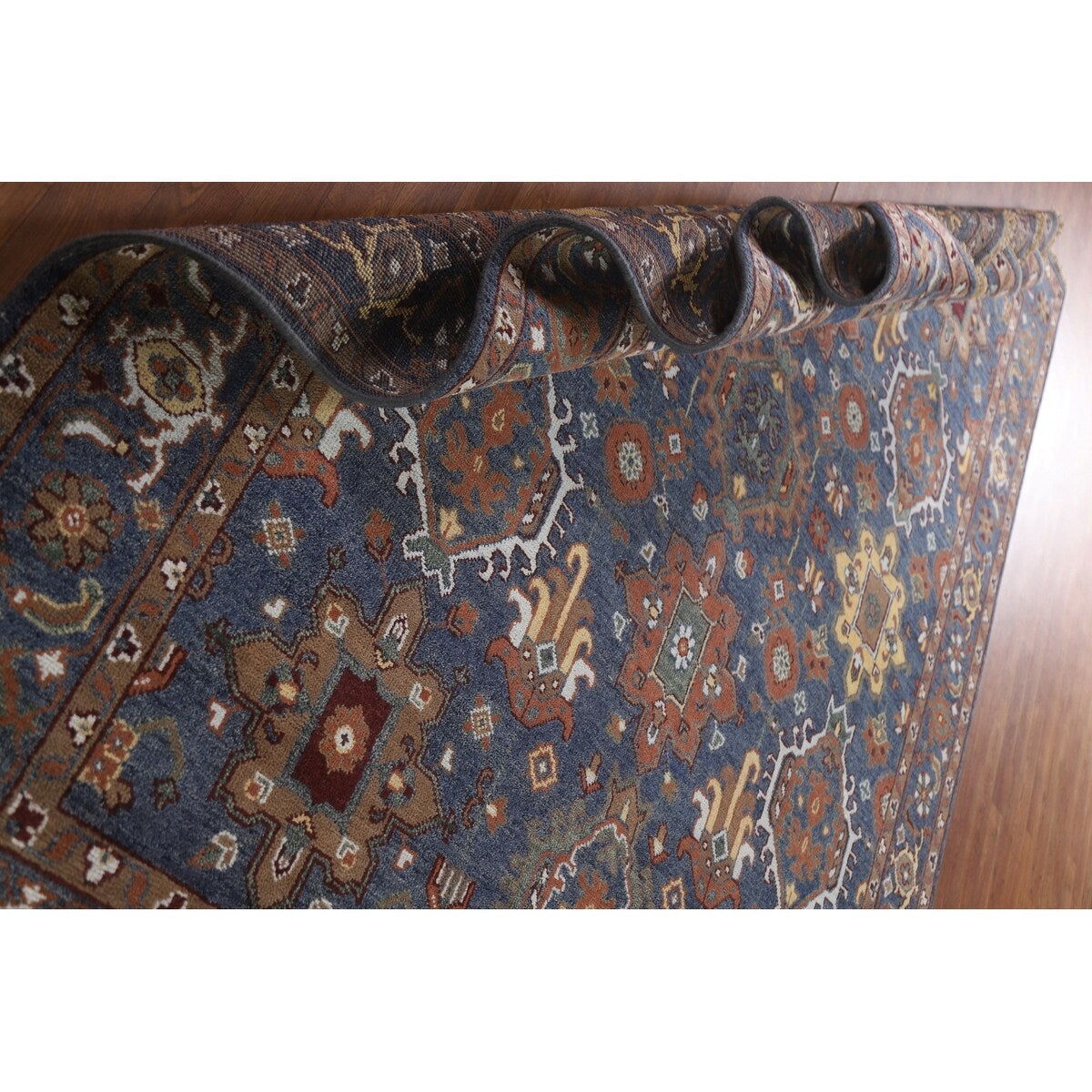 Blue Heriz Serapi Area Rug Handmade Wool Carpet - 7'9"x 10'4"