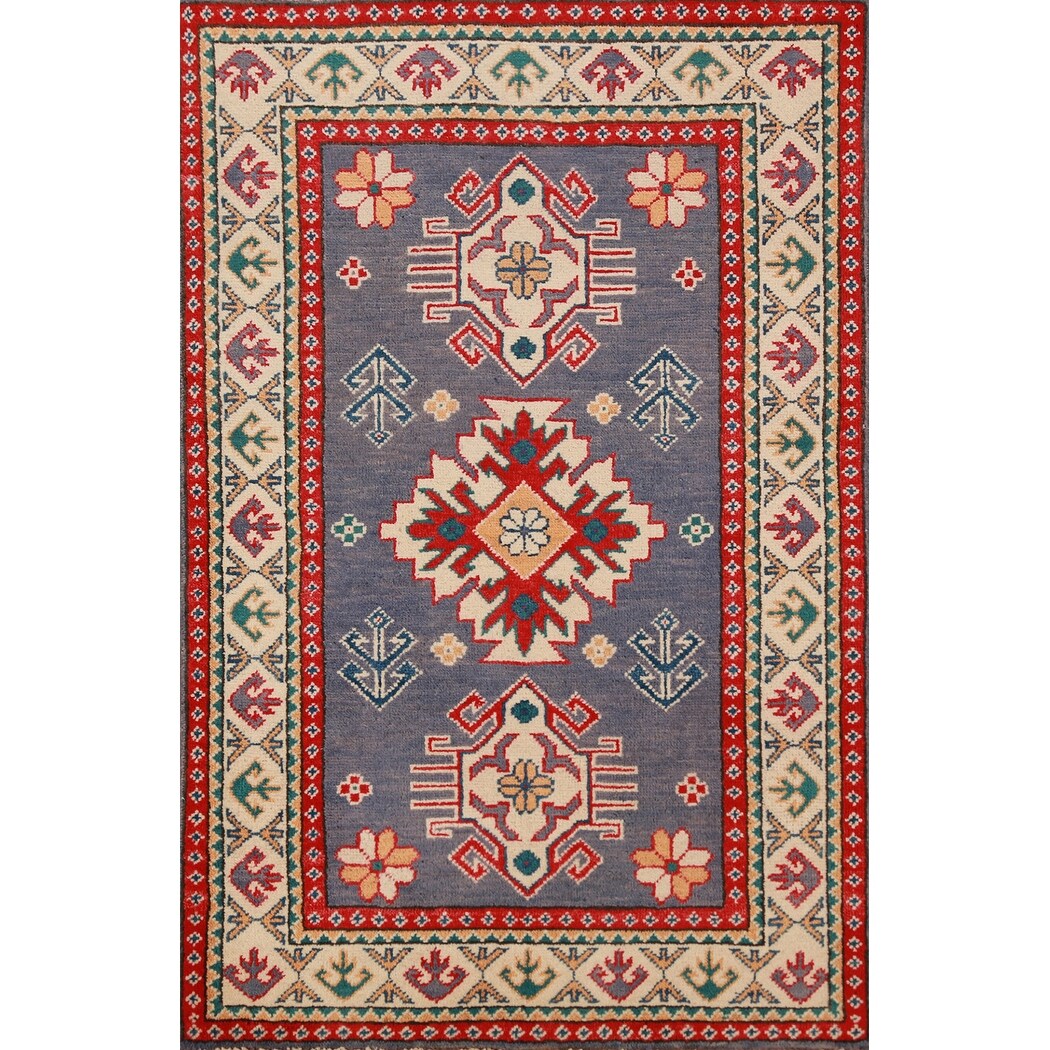 Blue Kazak Foyer Rug Oriental Traditional Handmade Wool Carpet - 2'8"x 4'1"