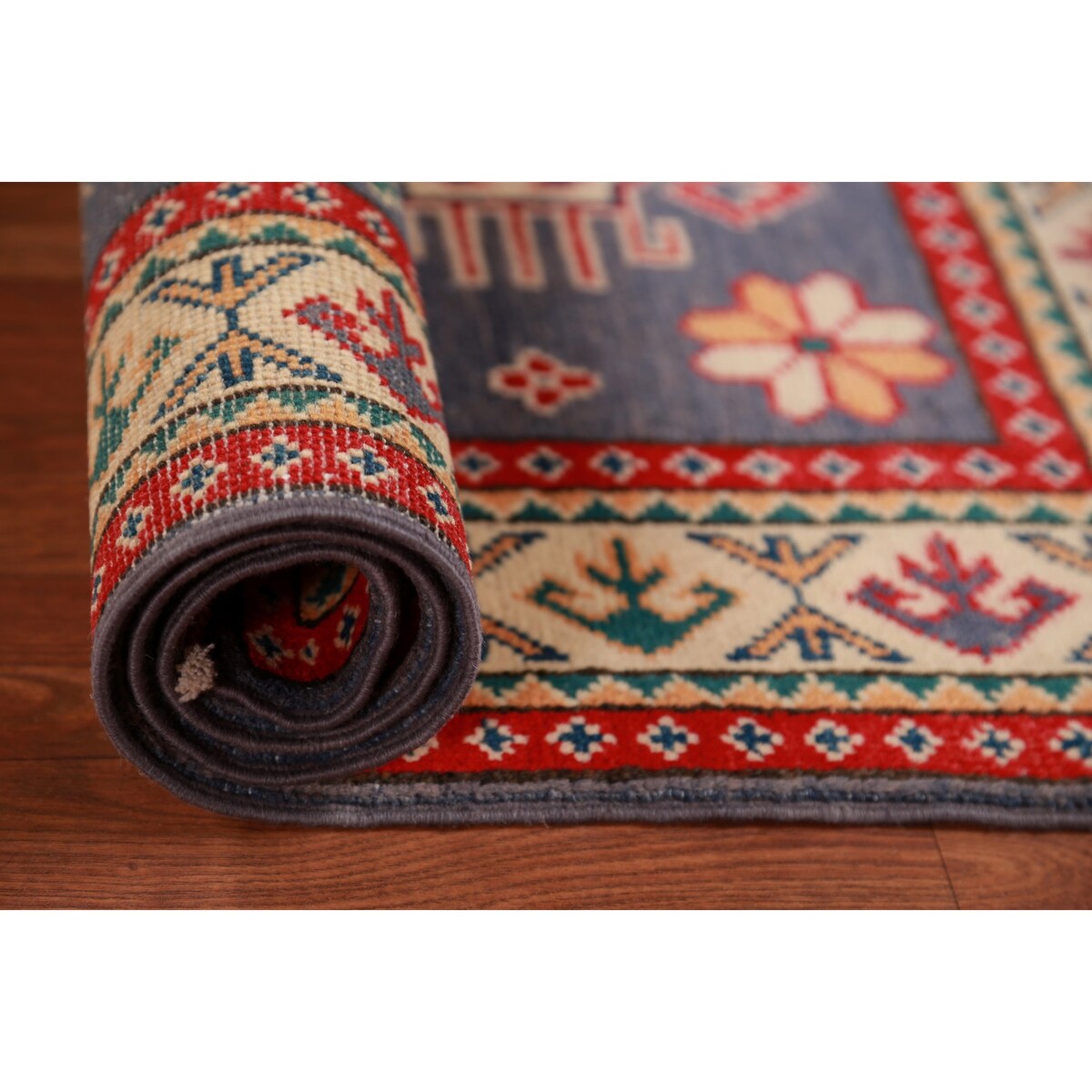 Blue Kazak Foyer Rug Oriental Traditional Handmade Wool Carpet - 2'8"x 4'1"
