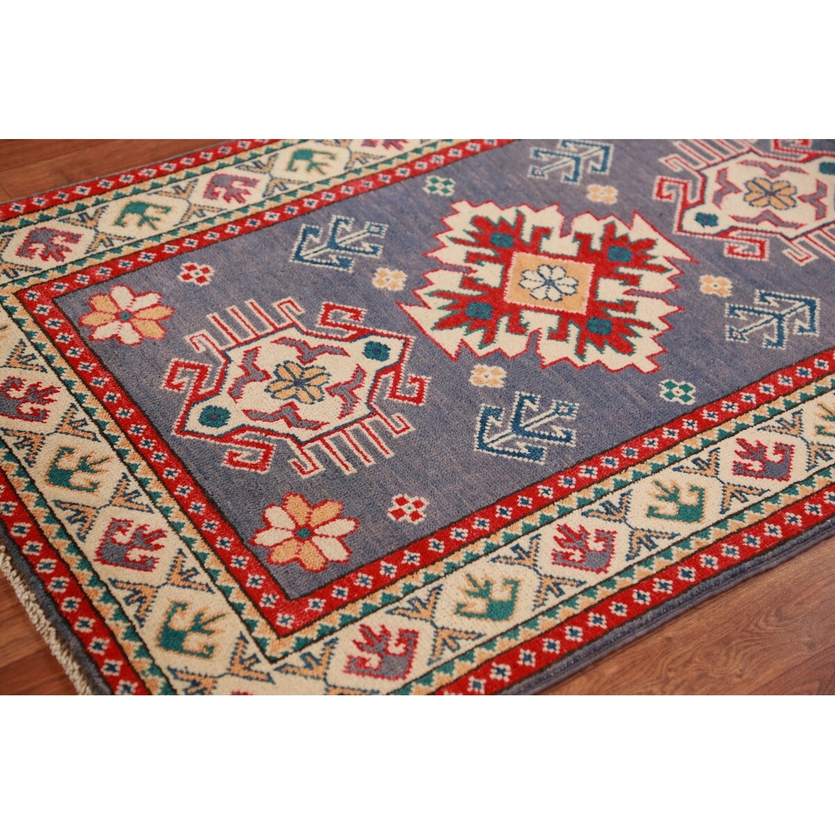 Blue Kazak Foyer Rug Oriental Traditional Handmade Wool Carpet - 2'8"x 4'1"