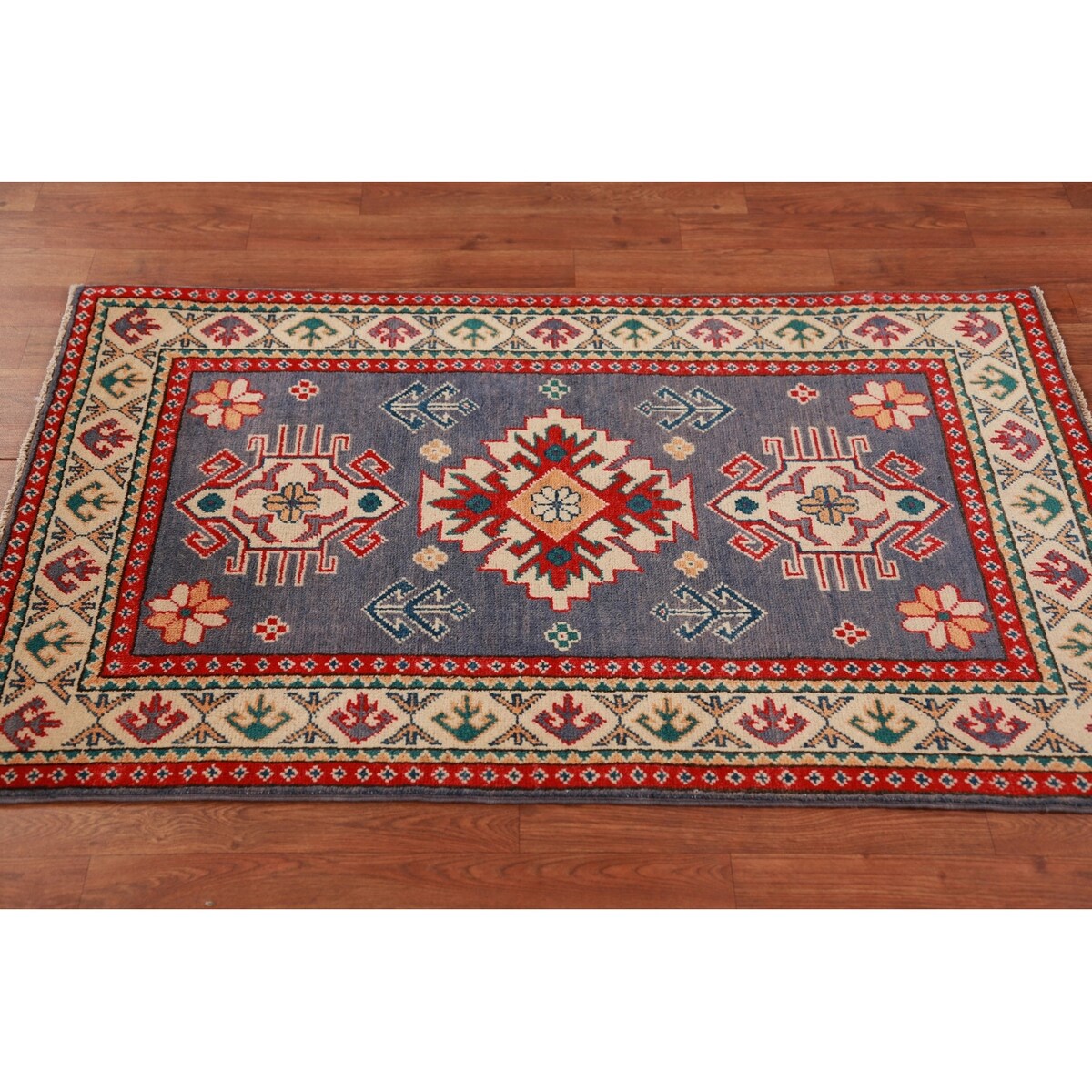 Blue Kazak Foyer Rug Oriental Traditional Handmade Wool Carpet - 2'8"x 4'1"