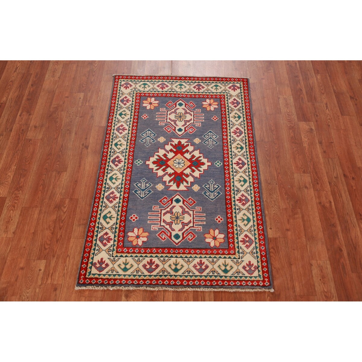 Blue Kazak Foyer Rug Oriental Traditional Handmade Wool Carpet - 2'8"x 4'1"