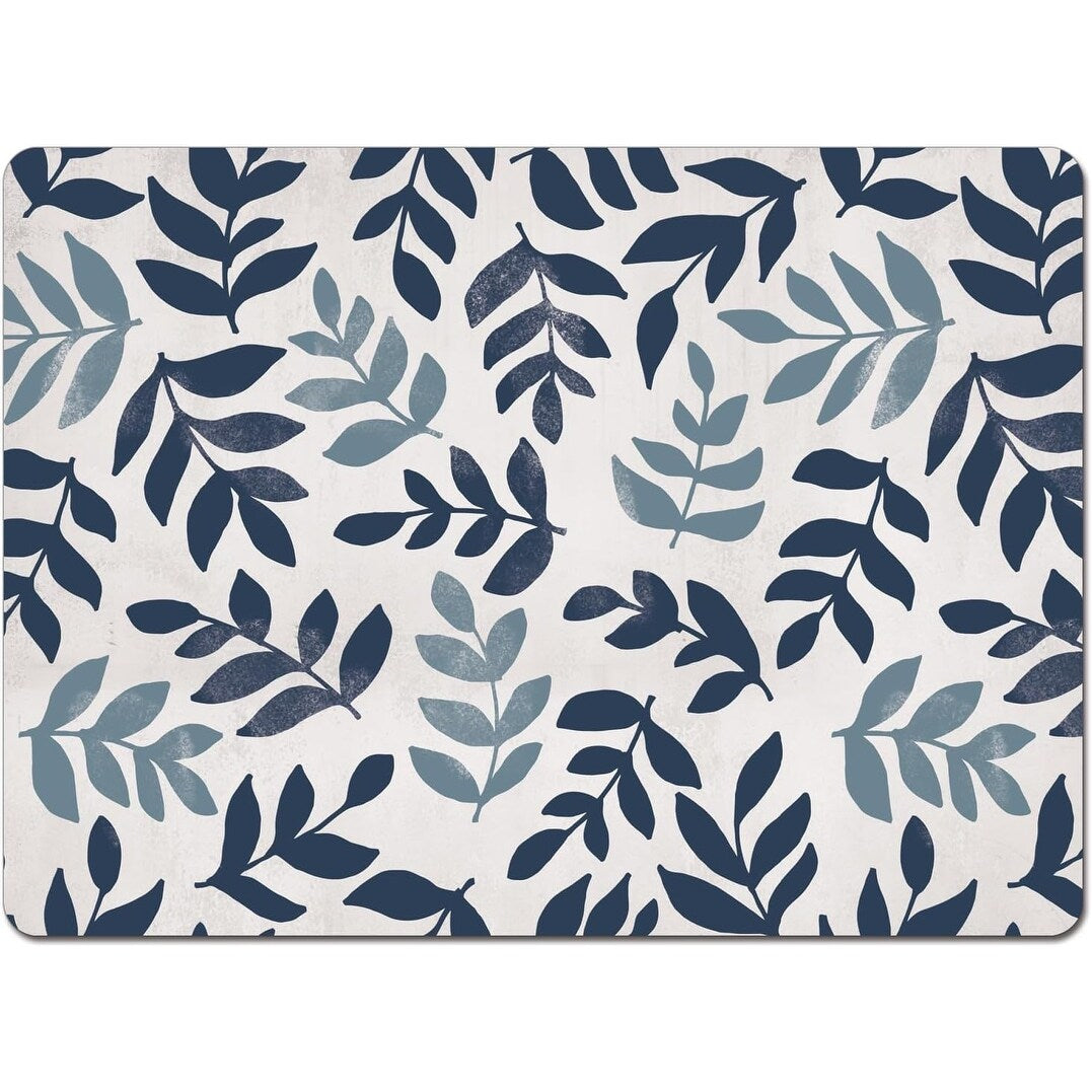 Blue Leaf Floral Decorative Hardboard Placemats with Protective Cork B