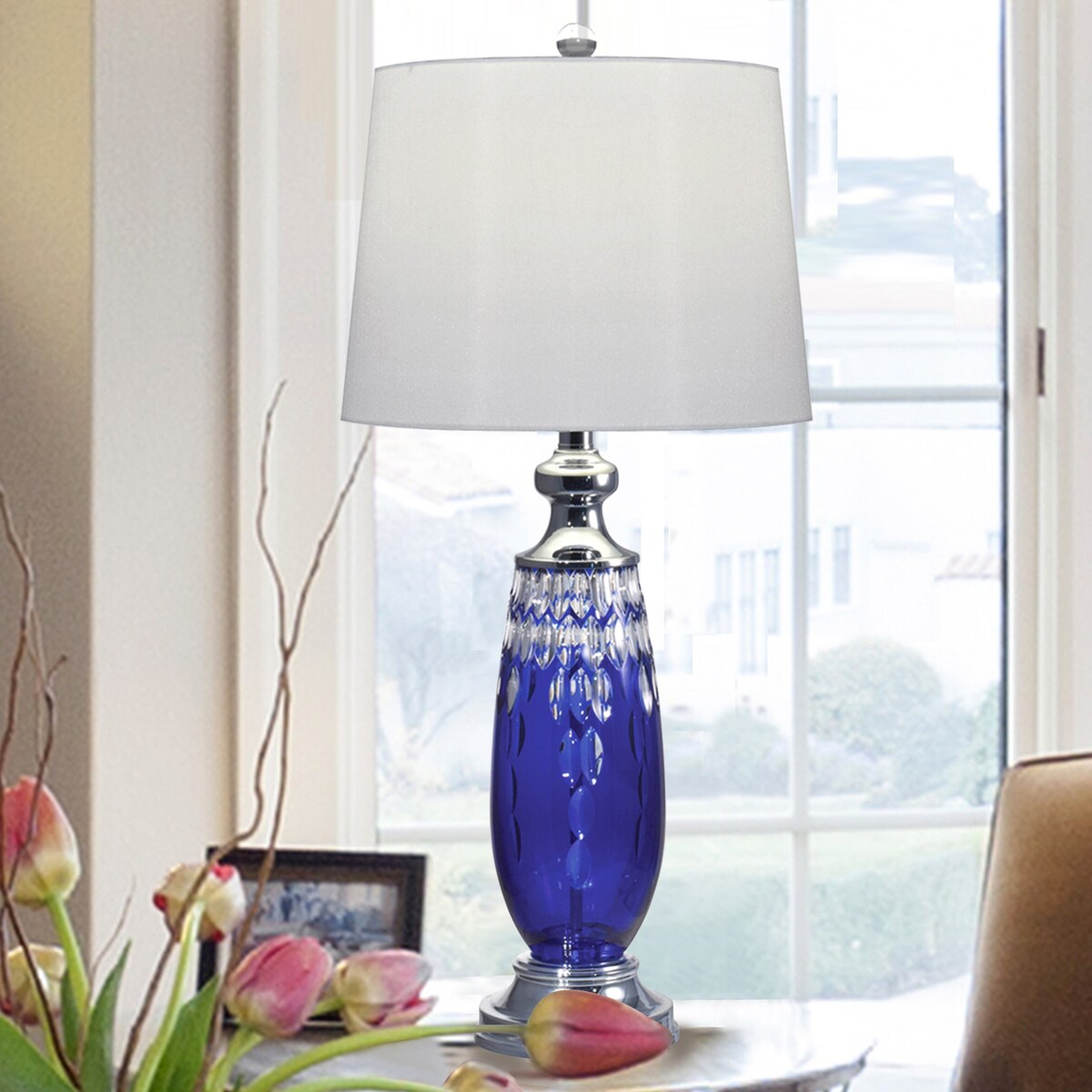 Blue Marble 24 Lead Hand Cut Crystal Table Lamp 14x14x29