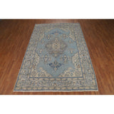 Blue Medallion Tabriz Persian Rug Hand-Knotted Geometric Wool Carpet - 6'6"x 9'10"