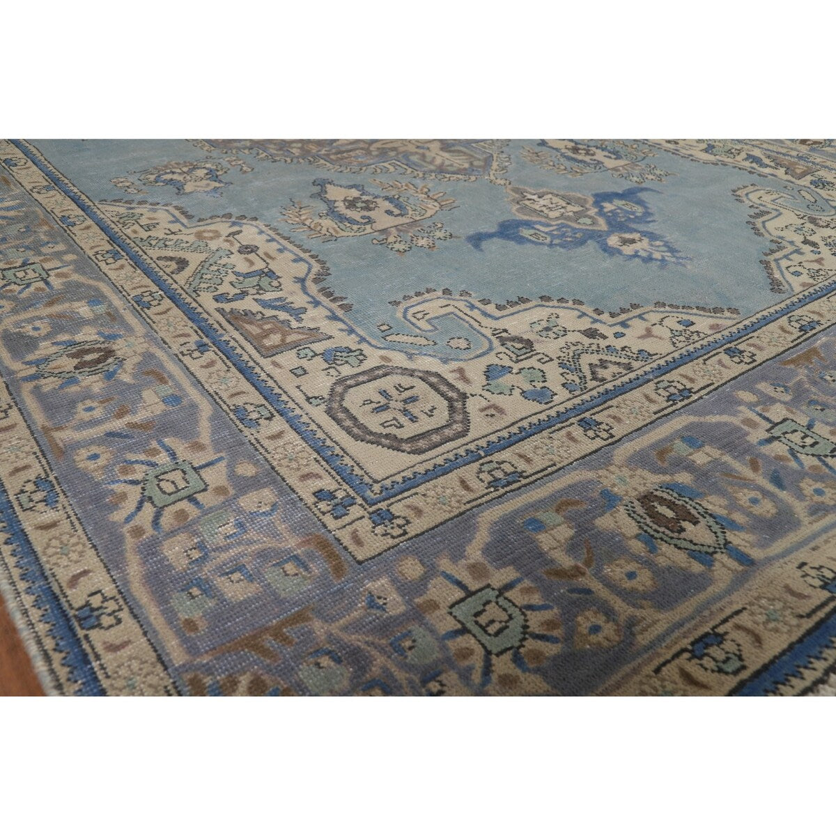 Blue Medallion Tabriz Persian Rug Hand-Knotted Geometric Wool Carpet - 6'6"x 9'10"