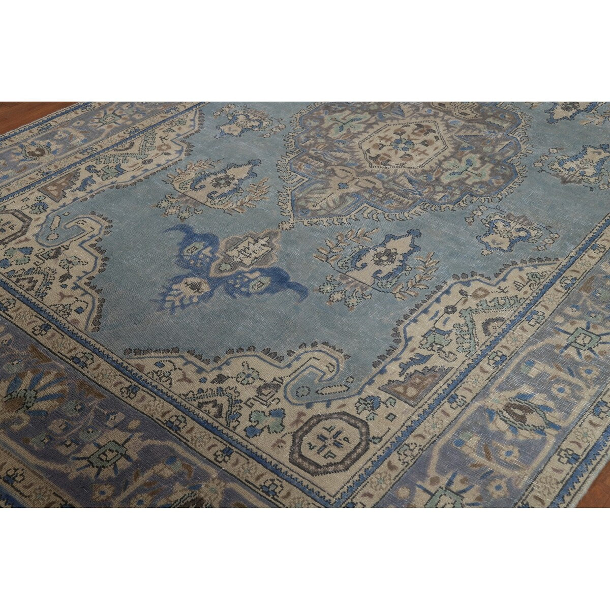 Blue Medallion Tabriz Persian Rug Hand-Knotted Geometric Wool Carpet - 6'6"x 9'10"