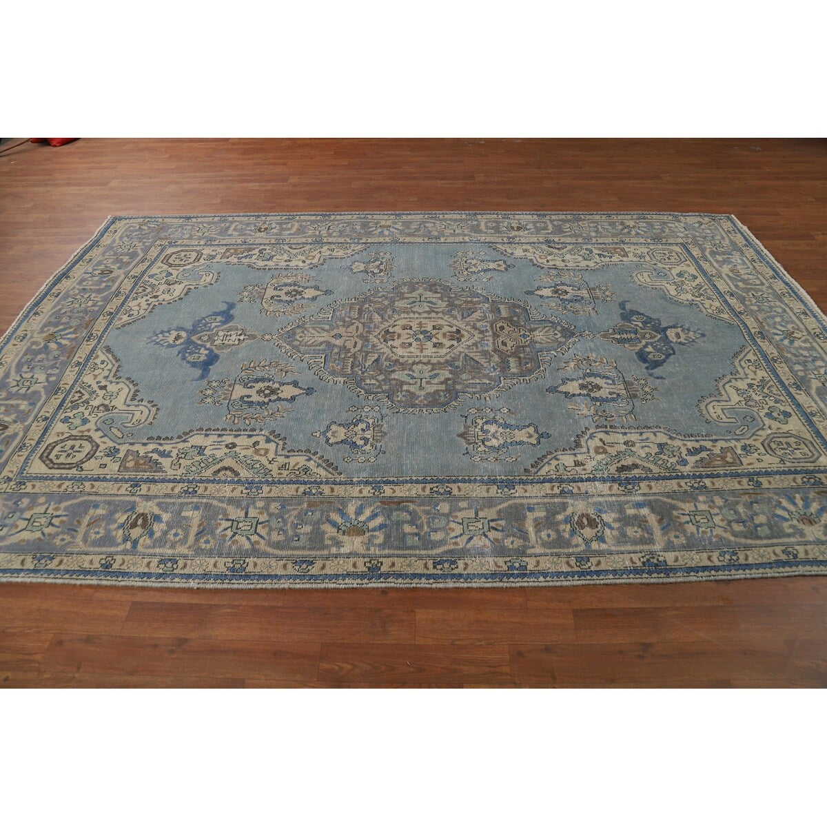 Blue Medallion Tabriz Persian Rug Hand-Knotted Geometric Wool Carpet - 6'6"x 9'10"