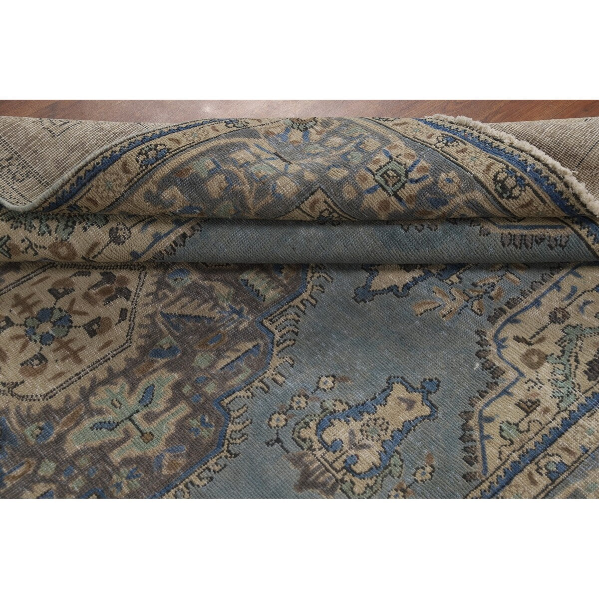 Blue Medallion Tabriz Persian Rug Hand-Knotted Geometric Wool Carpet - 6'6"x 9'10"