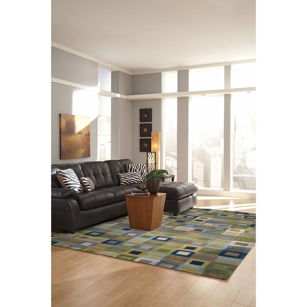 Blue Multicolored Boxes Geometric Indoor Rug (42' x 66')