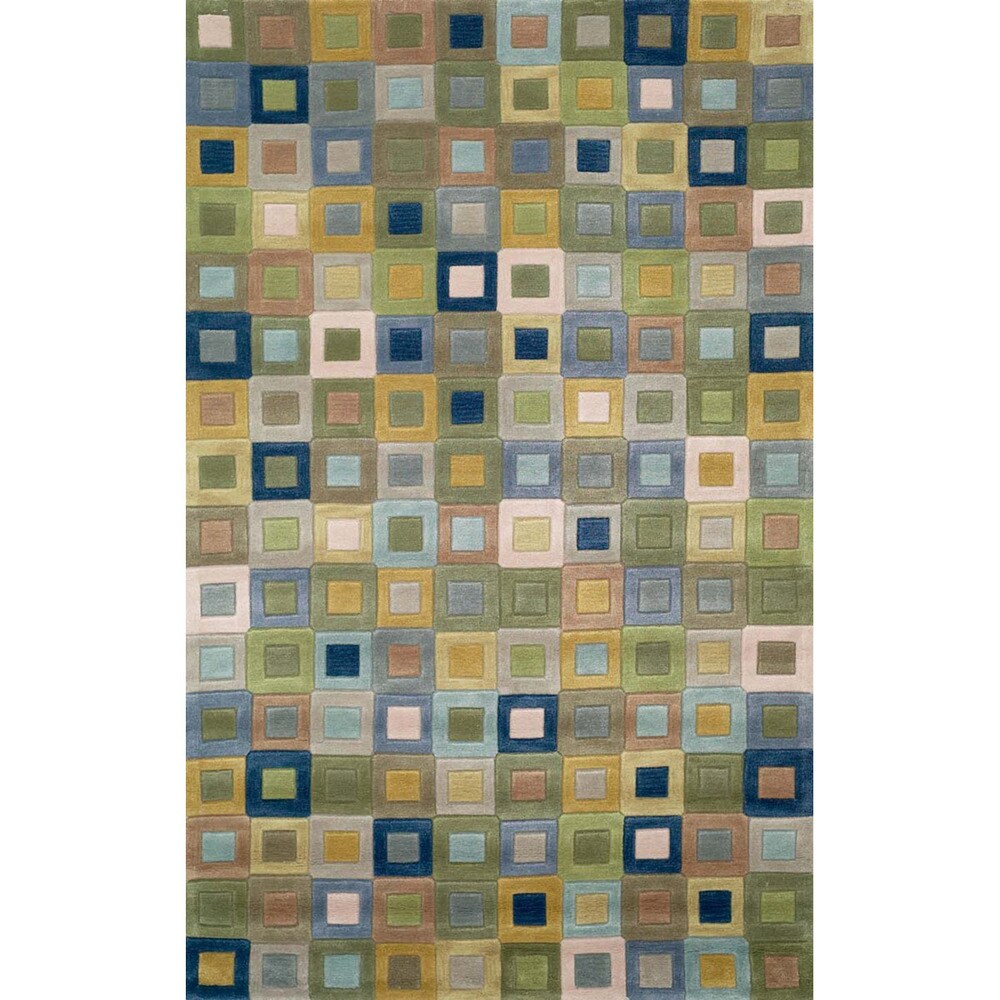 Blue Multicolored Boxes Geometric Indoor Rug (42' x 66')