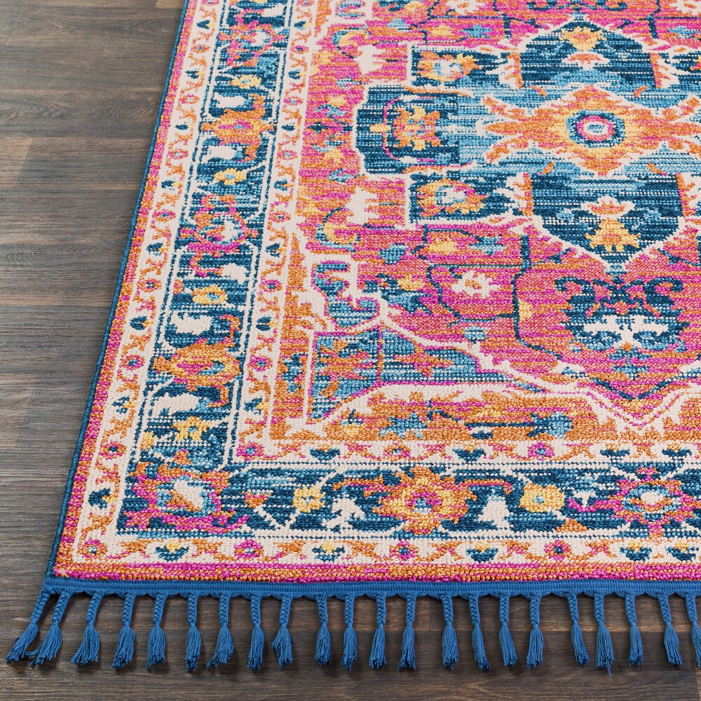 Blue/Orange Boho Medallion Tassel Area Rug - 2'7" x 10' Runner
