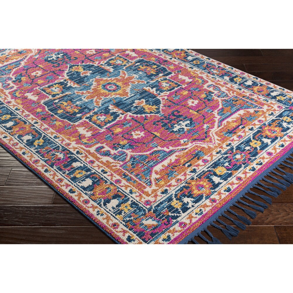 Blue/Orange Boho Medallion Tassel Area Rug - 2'7" x 10' Runner