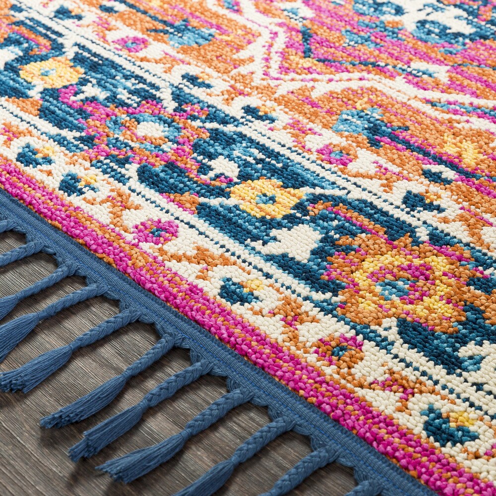Blue/Orange Boho Medallion Tassel Area Rug - 2'7" x 10' Runner