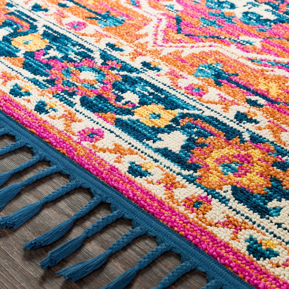 Blue/Orange Boho Medallion Tassel Area Rug - 2'7" x 10' Runner