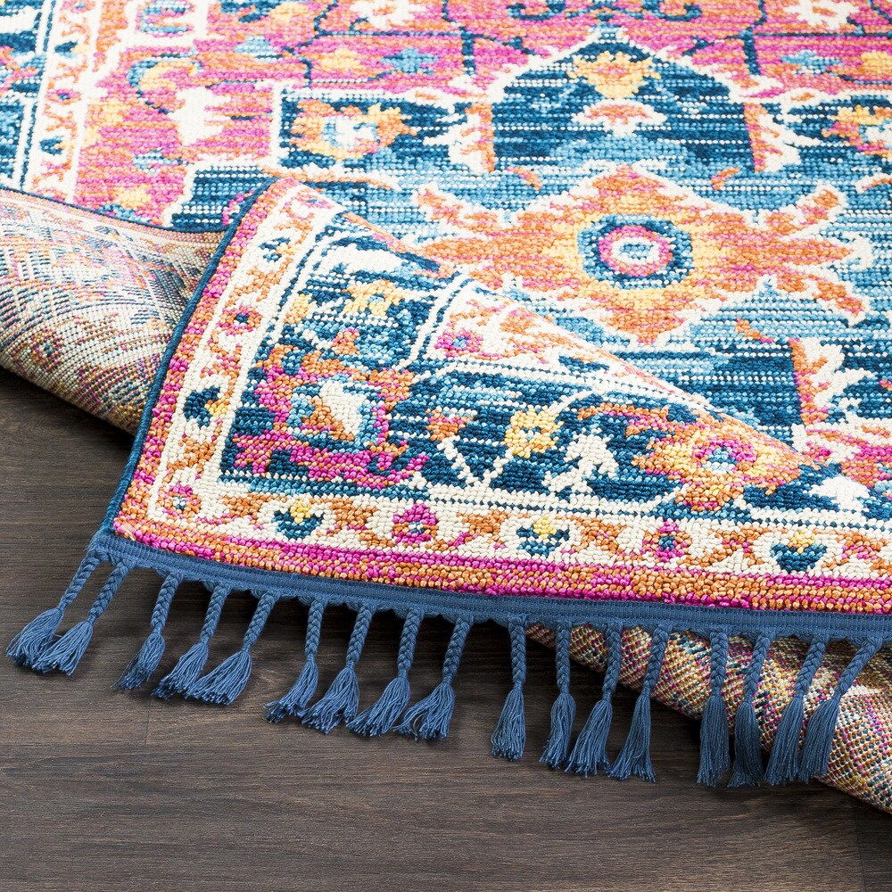 Blue/Orange Boho Medallion Tassel Area Rug - 2'7" x 10' Runner