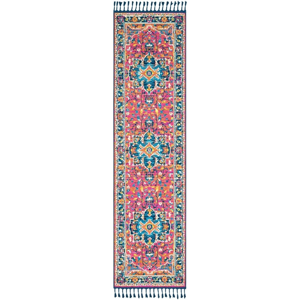 Blue/Orange Boho Medallion Tassel Area Rug - 2'7" x 10' Runner