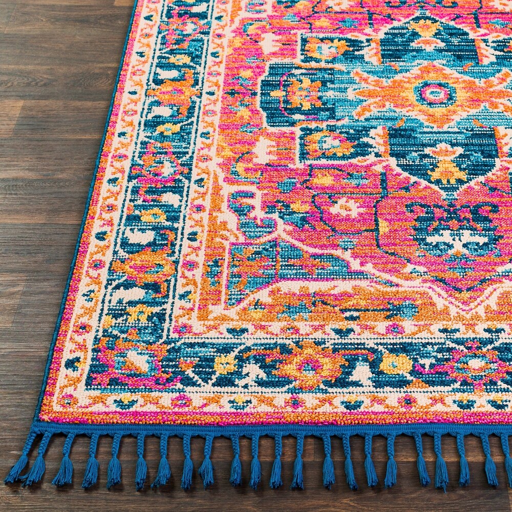 Blue/Orange Boho Medallion Tassel Area Rug - 2'7" x 10' Runner
