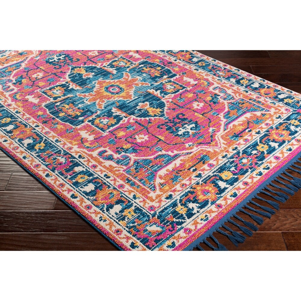 Blue/Orange Boho Medallion Tassel Area Rug - 2'7" x 10' Runner