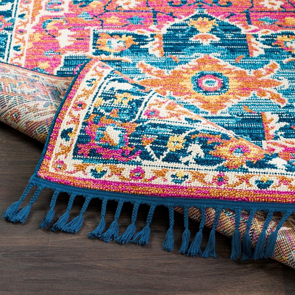 Blue/Orange Boho Medallion Tassel Area Rug - 2'7" x 10' Runner