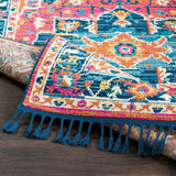 Blue/Orange Boho Medallion Tassel Area Rug - 2'7" x 10' Runner