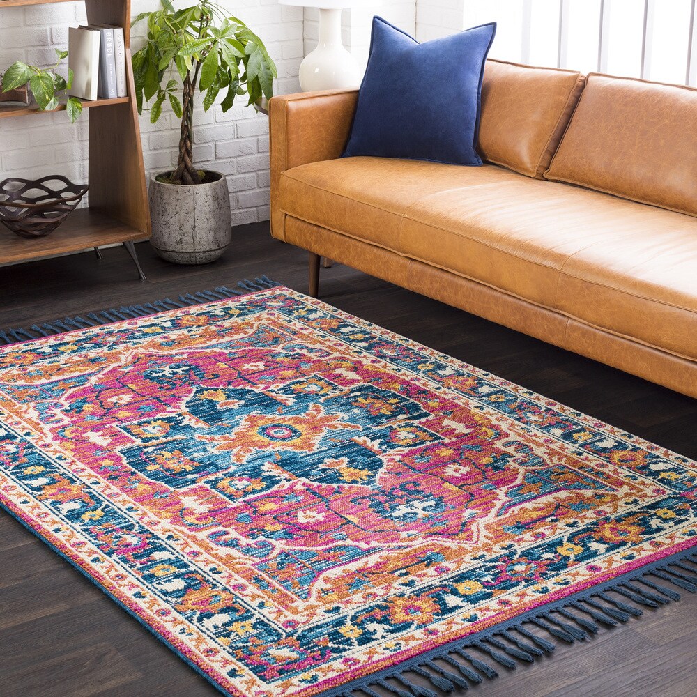 Blue/Orange Boho Medallion Tassel Area Rug - 2'7" x 10' Runner