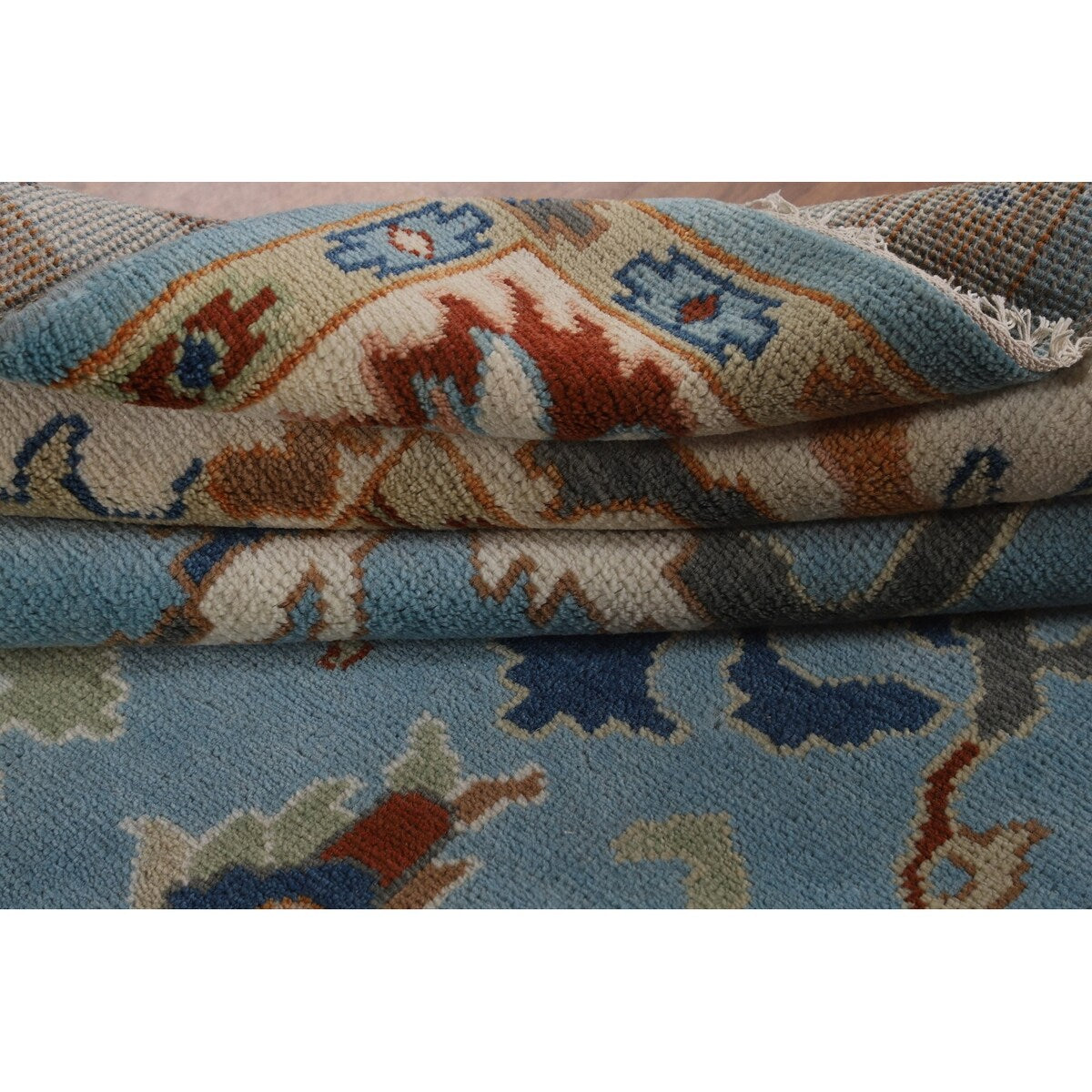 Blue Oushak Indian Area Rug Handmade Wool Carpet - 7'10"x 10'0"