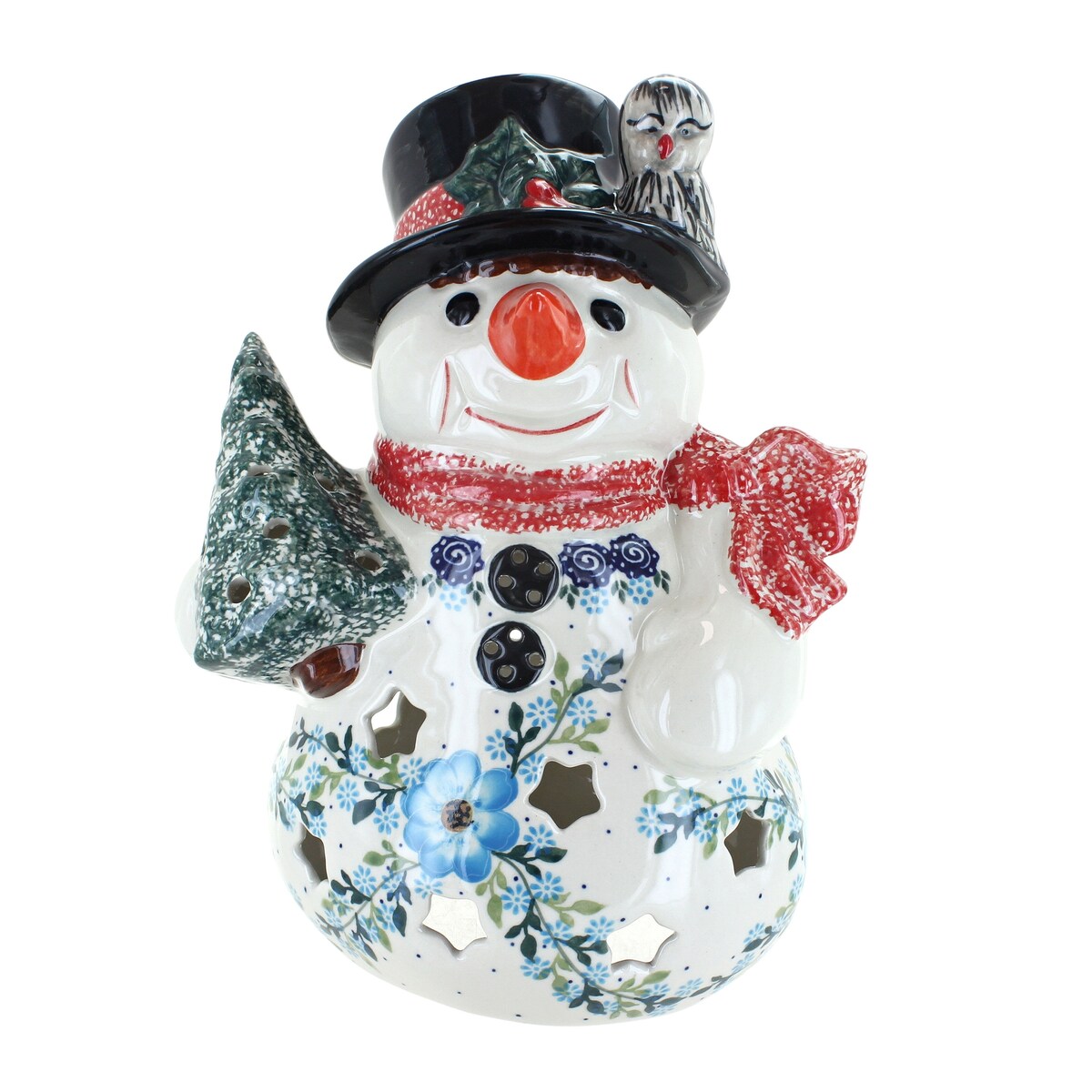 Blue Rose Polish Pottery A129 Andy Large Snowman Luminary