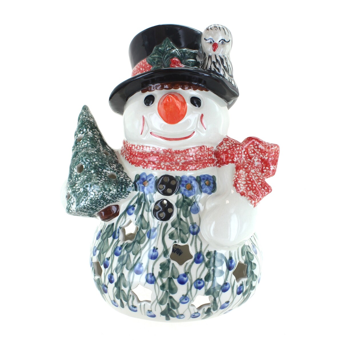Blue Rose Polish Pottery A129 Andy Large Snowman Luminary