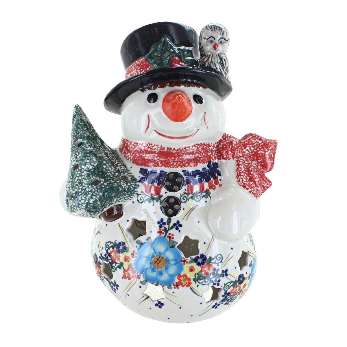 Blue Rose Polish Pottery A129 Andy Large Snowman Luminary