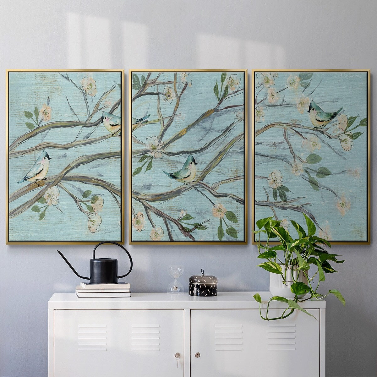 Blue Sky and Blossoms - Multi Piece Framed Canvas