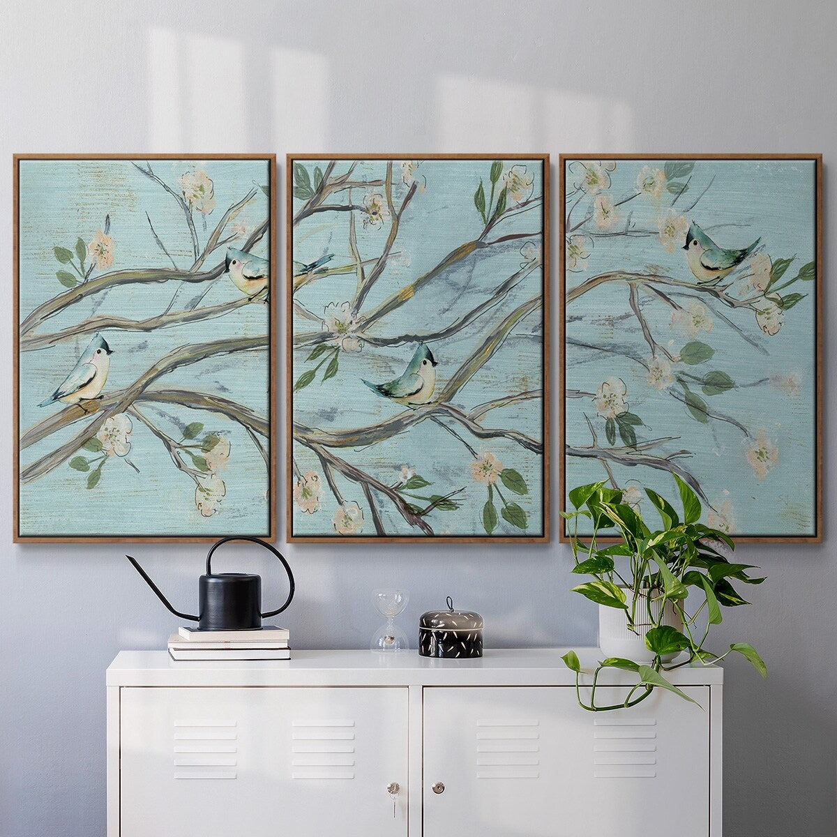 Blue Sky and Blossoms - Multi Piece Framed Canvas