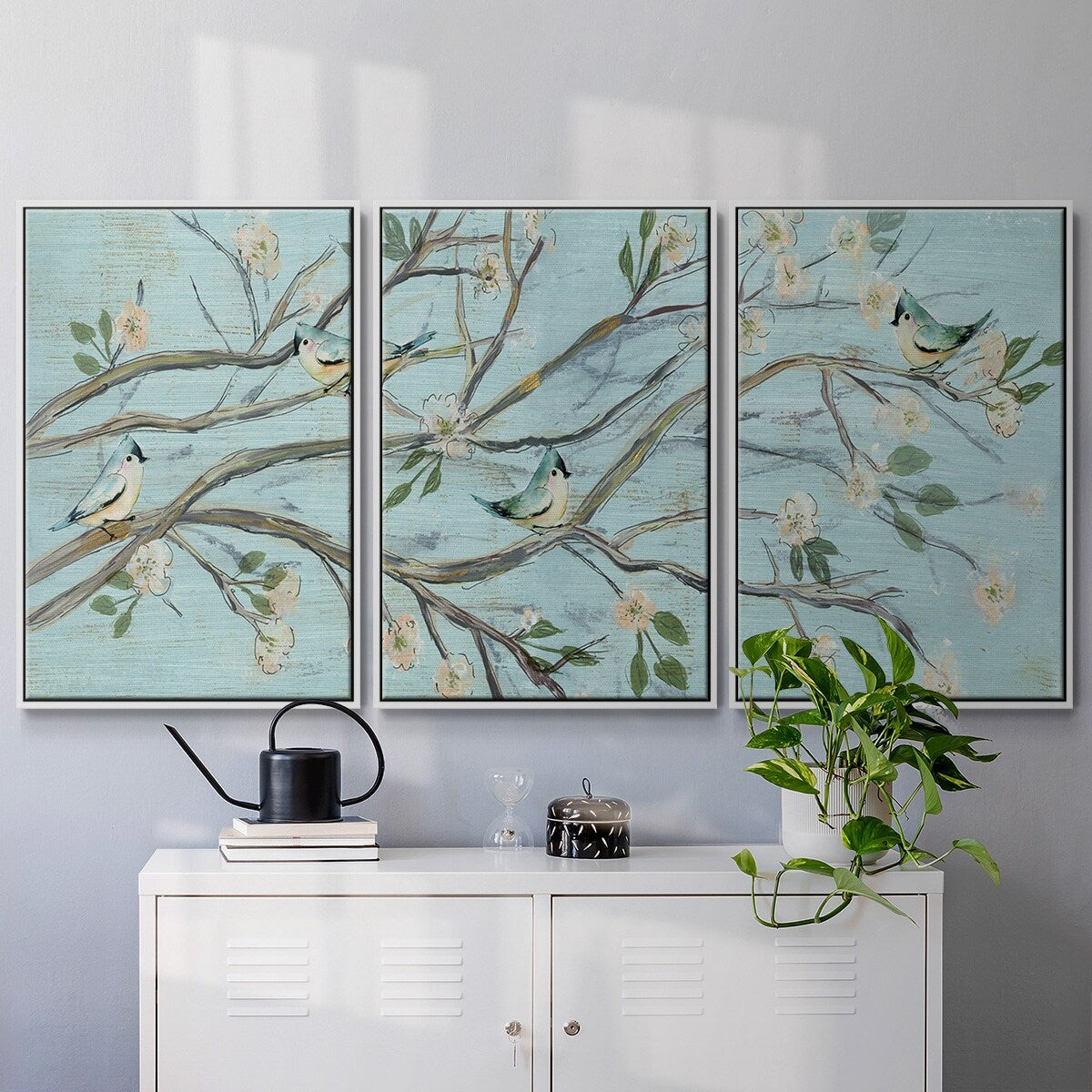 Blue Sky and Blossoms - Multi Piece Framed Canvas