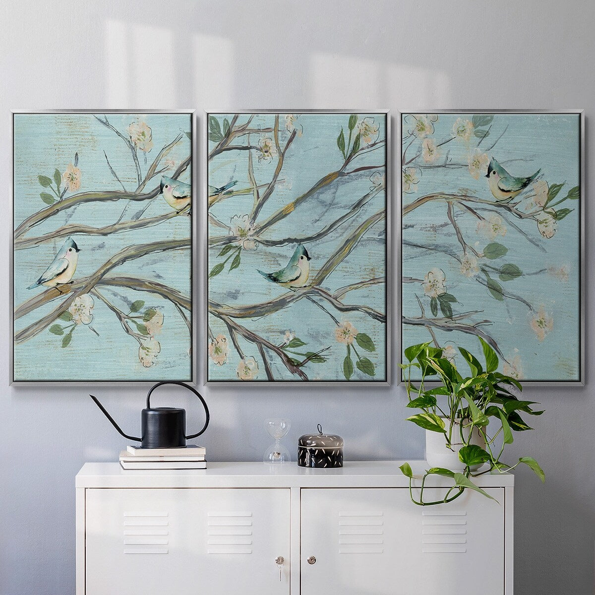 Blue Sky and Blossoms - Multi Piece Framed Canvas