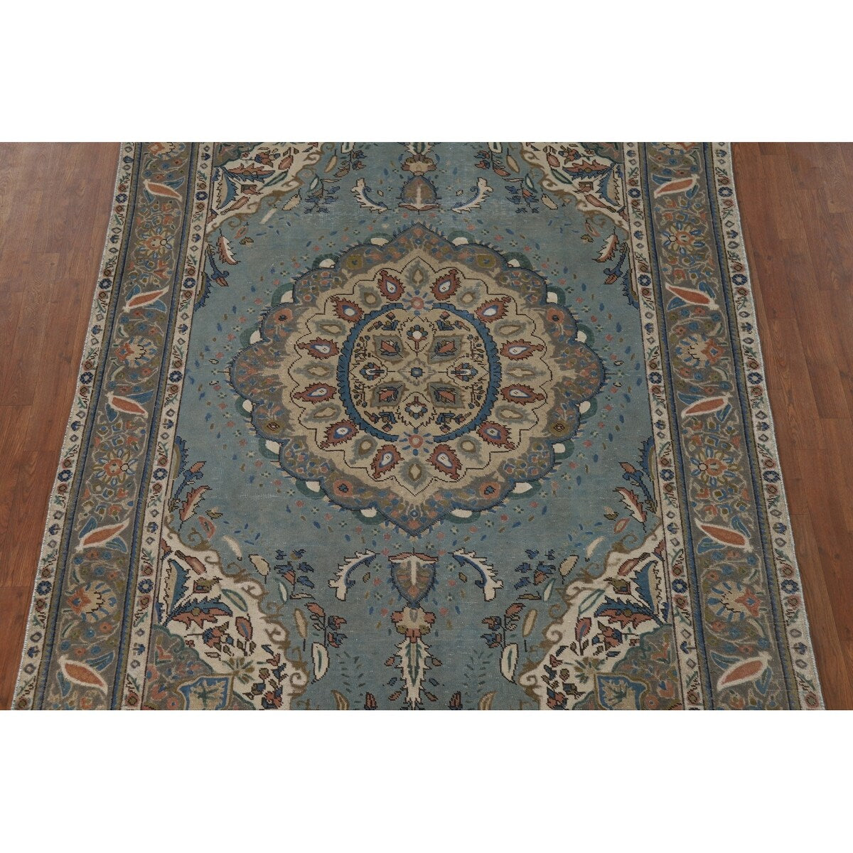 Blue Tabriz Vintage Persian Area Rug Handmade Traditional Wool Carpet - 6'4" x 9'5"