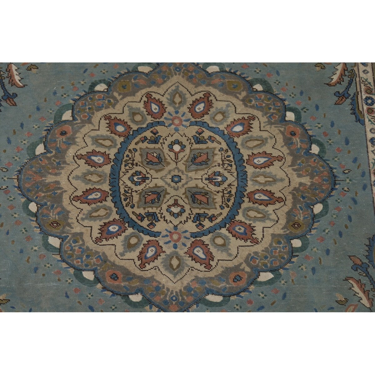 Blue Tabriz Vintage Persian Area Rug Handmade Traditional Wool Carpet - 6'4" x 9'5"