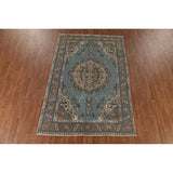 Blue Tabriz Vintage Persian Area Rug Handmade Traditional Wool Carpet - 6'4" x 9'5"