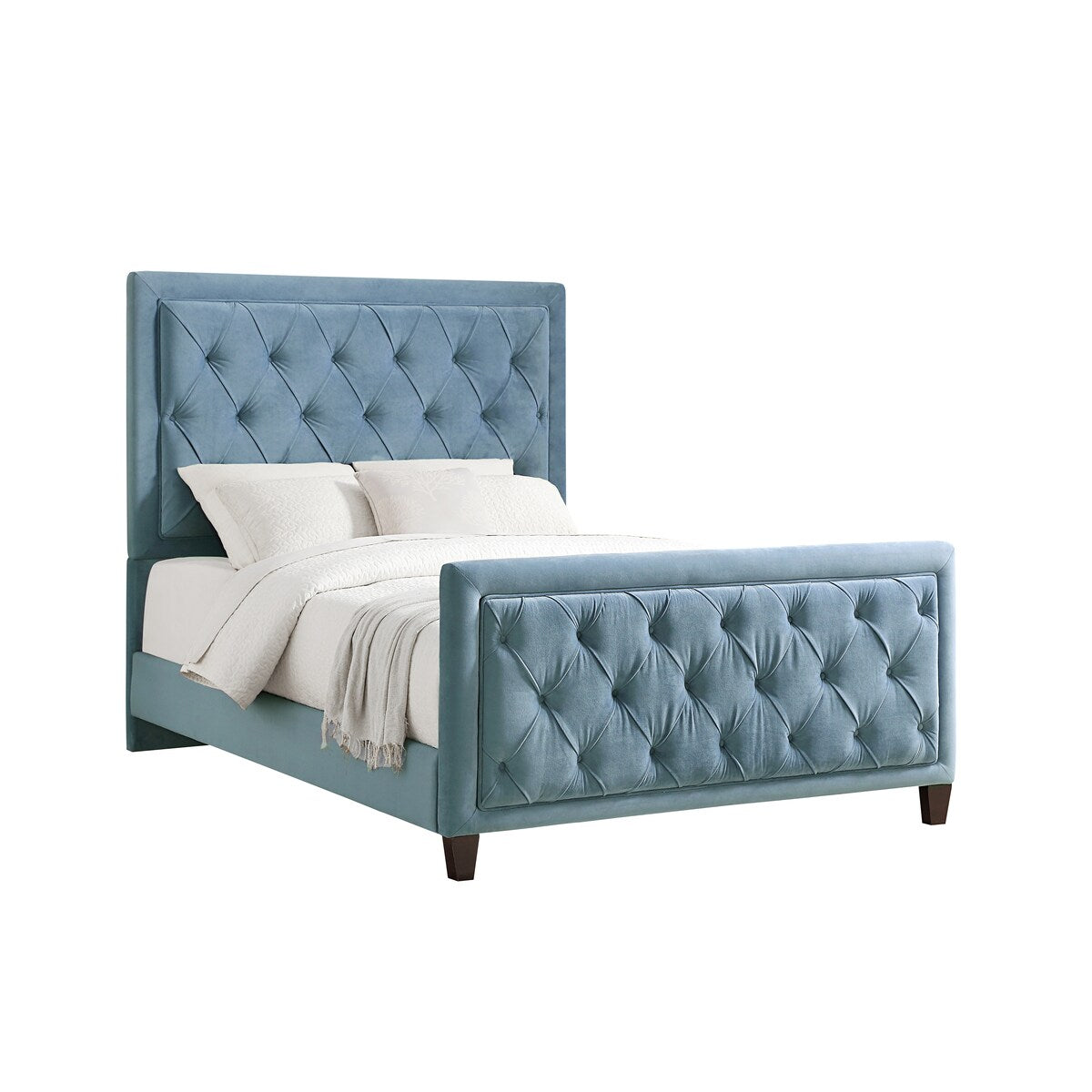 Blue Upholstered Queen-size Bed with Button Tufting