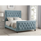 Blue Upholstered Queen-size Bed with Button Tufting