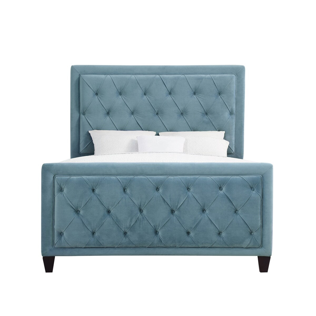 Blue Upholstered Queen-size Bed with Button Tufting