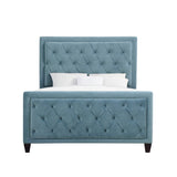 Blue Upholstered Queen-size Bed with Button Tufting
