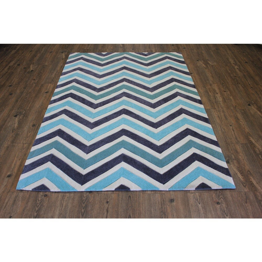 Blue White Charcoal Color Area Rug - 7'6" x 10'6"